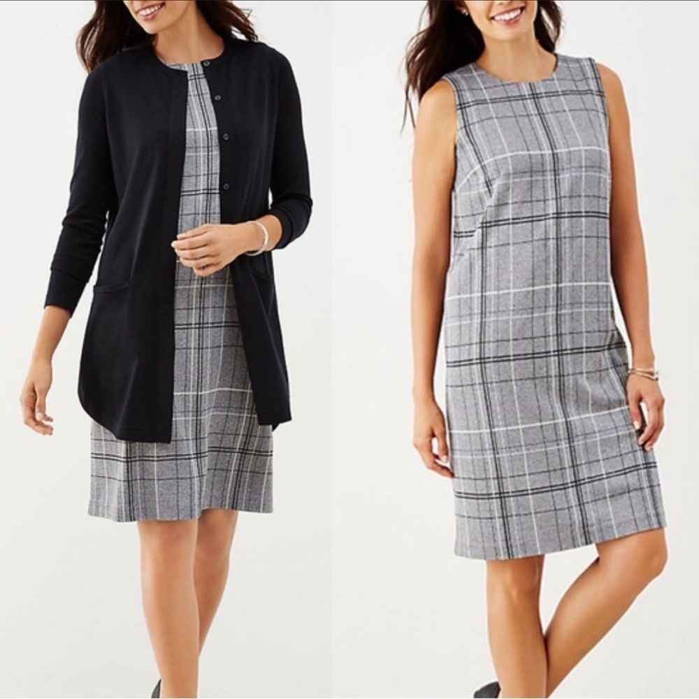 J Jill | Ponte Checkered, Windowpane Gray Dress, Size Small•••